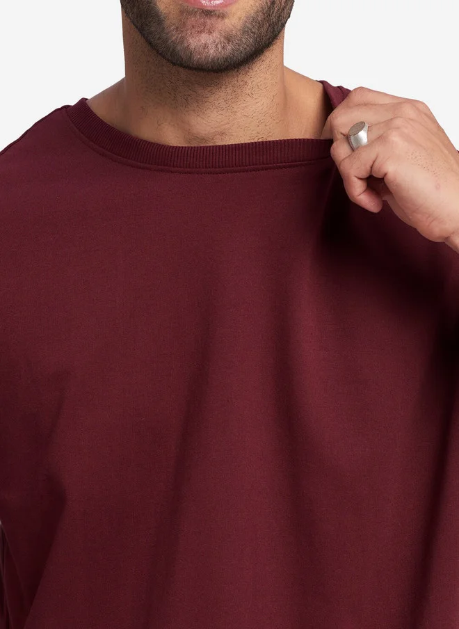 The Souled Store  The Souled Store Men Maroon Solid Cotton Oversized Fit T-Shirt  | Best Price UAE