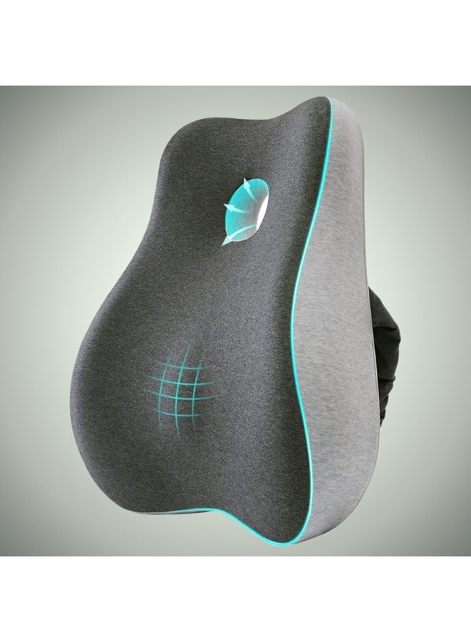 وسادة دعم لكرسي المكتب والسيارة وكرسي الألعاب - مسند ظهر لتقويم العظام من إسفنج رغوة الذاكرة بتصميم مريح لتخفيف آلام مع غطاء شبكي. (رمادي داكن)