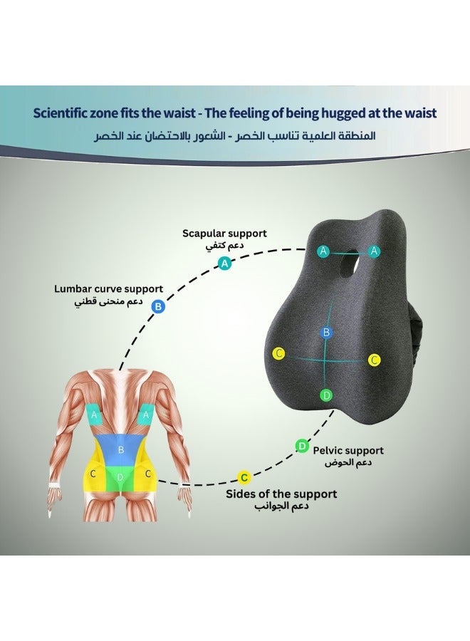 وسادة دعم لكرسي المكتب والسيارة وكرسي الألعاب - مسند ظهر لتقويم العظام من إسفنج رغوة الذاكرة بتصميم مريح لتخفيف آلام مع غطاء شبكي. (رمادي داكن)
