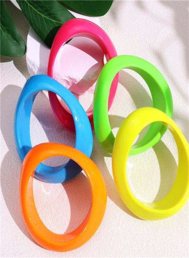 Kicomvi Geometric Resin Chunky Bangle Bracelets 70S 80s Neon Wide Irregular Cuff Bracelet for Women Jewelry-hot pink - Image 2