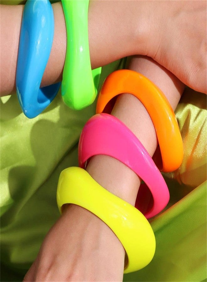 Kicomvi Geometric Resin Chunky Bangle Bracelets 70S 80s Neon Wide Irregular Cuff Bracelet for Women Jewelry-hot pink - Image 3