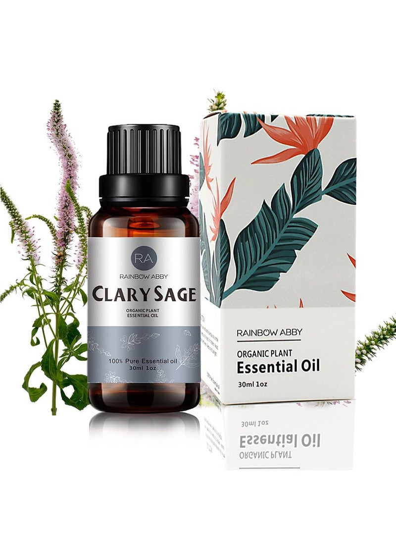 Rainbow Abby - Clary Sage Essential Oil (30ML), 100% Pure Natural Organic Aromatherapy Clary Sage Oil for Diffuser, Massage, Skin Care, Yoga, Sleep - Image 1