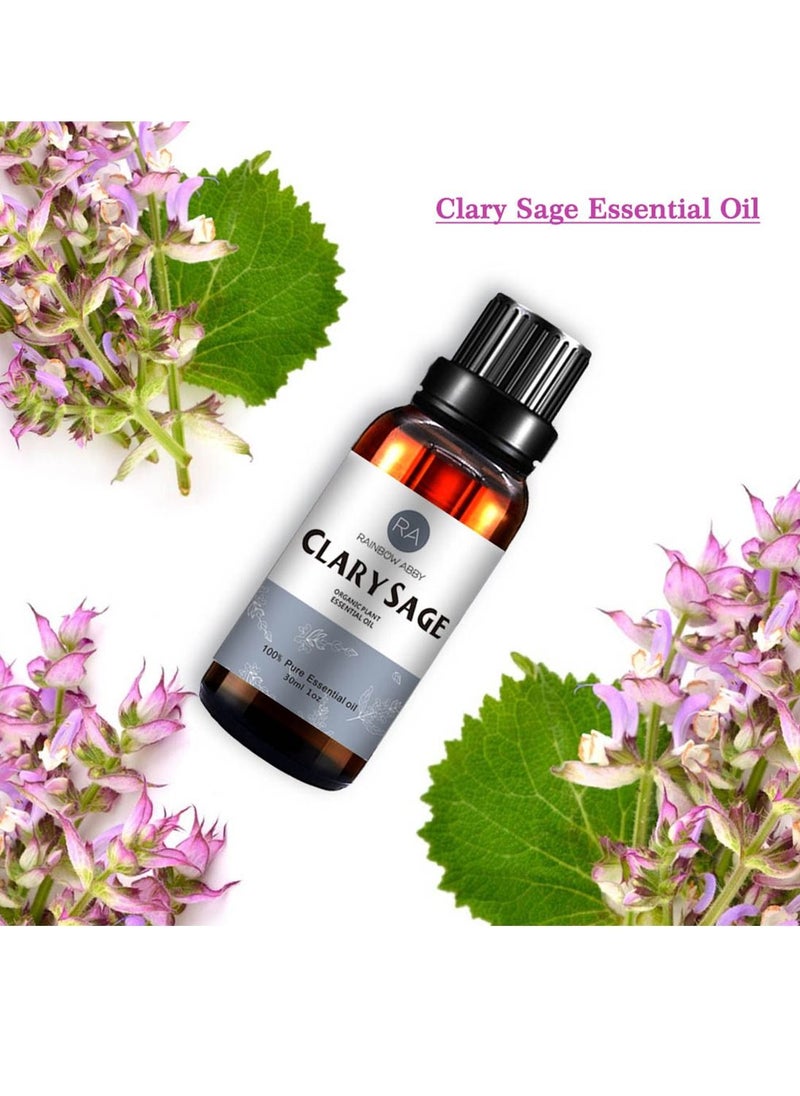 Rainbow Abby - Clary Sage Essential Oil (30ML), 100% Pure Natural Organic Aromatherapy Clary Sage Oil for Diffuser, Massage, Skin Care, Yoga, Sleep - Image 1