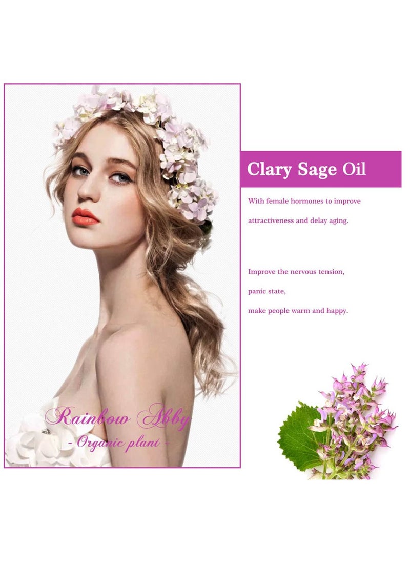 Rainbow Abby - Clary Sage Essential Oil (30ML), 100% Pure Natural Organic Aromatherapy Clary Sage Oil for Diffuser, Massage, Skin Care, Yoga, Sleep - Image 1