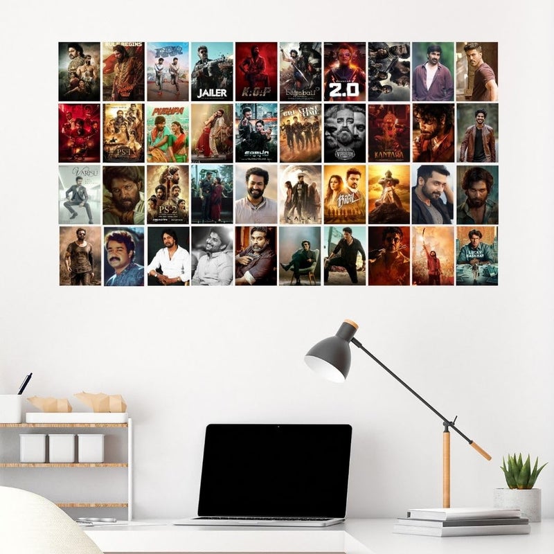 auraposter South Indian Movie Posters (Set Of 40) | Tollywood Mini Posters (15 X10 Cm) | Allu Arjun, Prabhas For Wall, Bedroom, Living Room | South Indian Actors | Glue Dots Included - Image 2