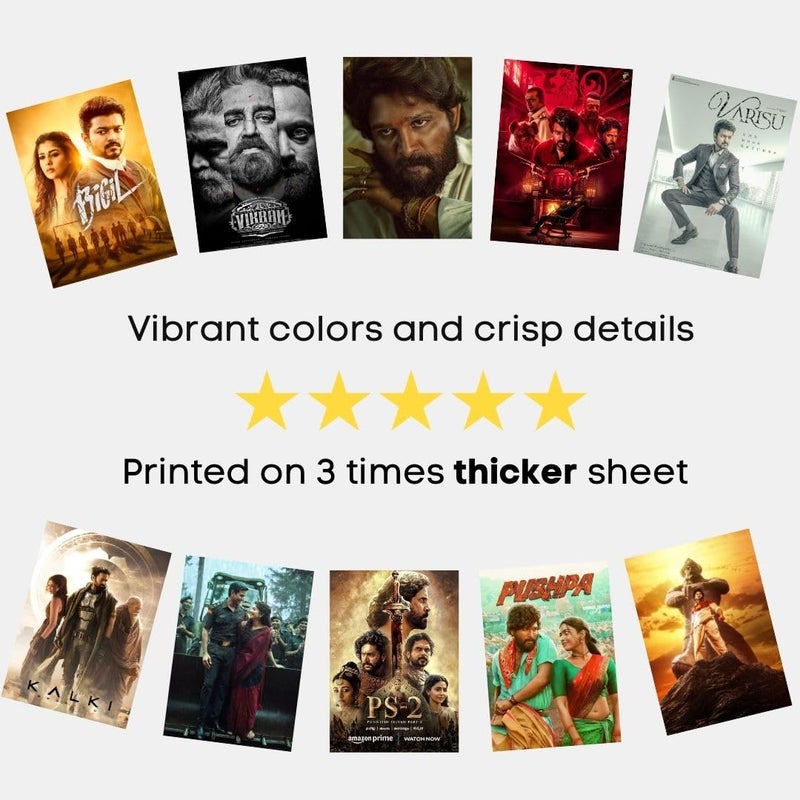 auraposter South Indian Movie Posters (Set Of 40) | Tollywood Mini Posters (15 X10 Cm) | Allu Arjun, Prabhas For Wall, Bedroom, Living Room | South Indian Actors | Glue Dots Included - Image 5