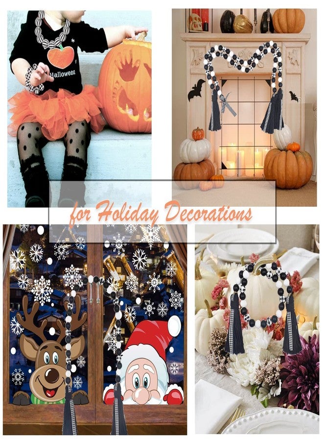 Metulip 150 Pcs Black & White Wooden Beads - 16mm Farmhouse Buffalo Wood Spacer Strip Plaid Beads for Craft & DIY Keychain Making - Image 3