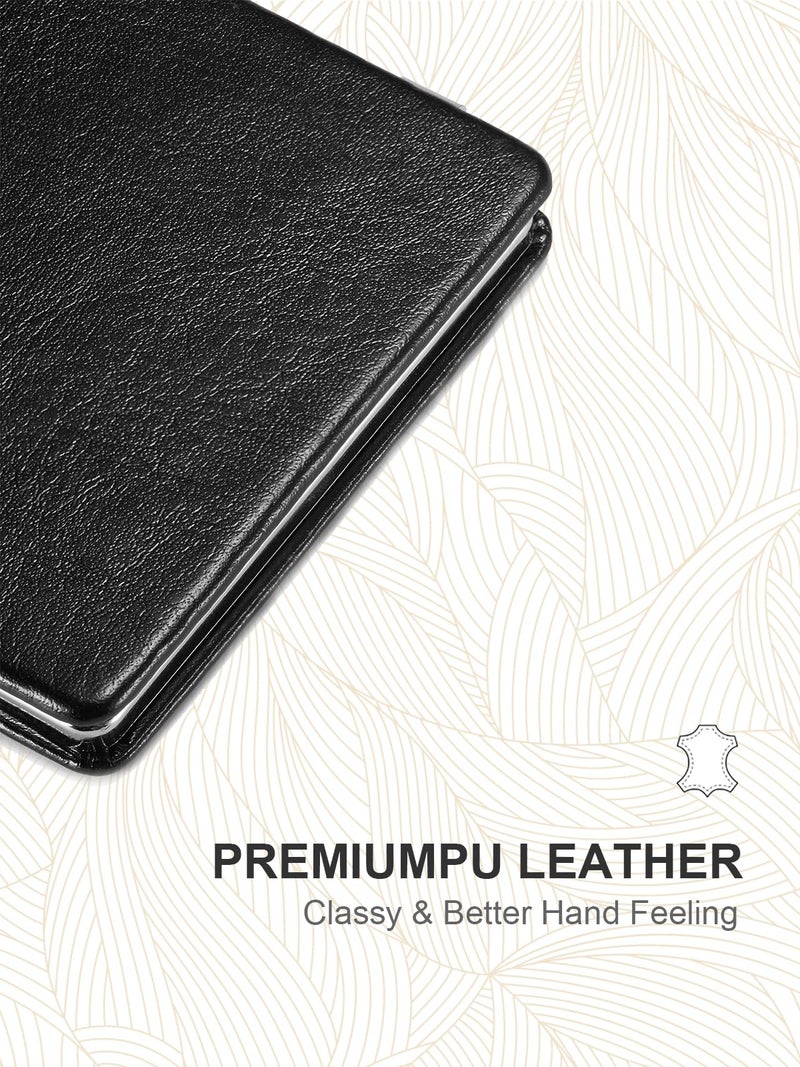 OMIRO Compact Mirror, Classical PU Leather 1X/3X Magnification, Pocket Ultra Portable for Purses and Travel (Black) - Image 2