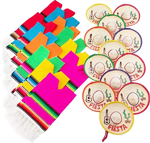 More Fiesta Set of 12 Serapes for Bottles and Mini Fiesta Hats for Bottles - 4 Inches by 11 Inches Poncho Cover, 3.5 Inches Wide Sombrero (Pack With 12 Each) Multicolored - Image 3