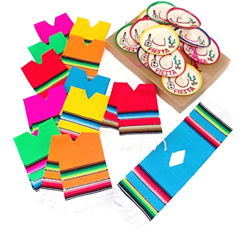 More Fiesta Set of 12 Serapes for Bottles and Mini Fiesta Hats for Bottles - 4 Inches by 11 Inches Poncho Cover, 3.5 Inches Wide Sombrero (Pack With 12 Each) Multicolored - Image 2