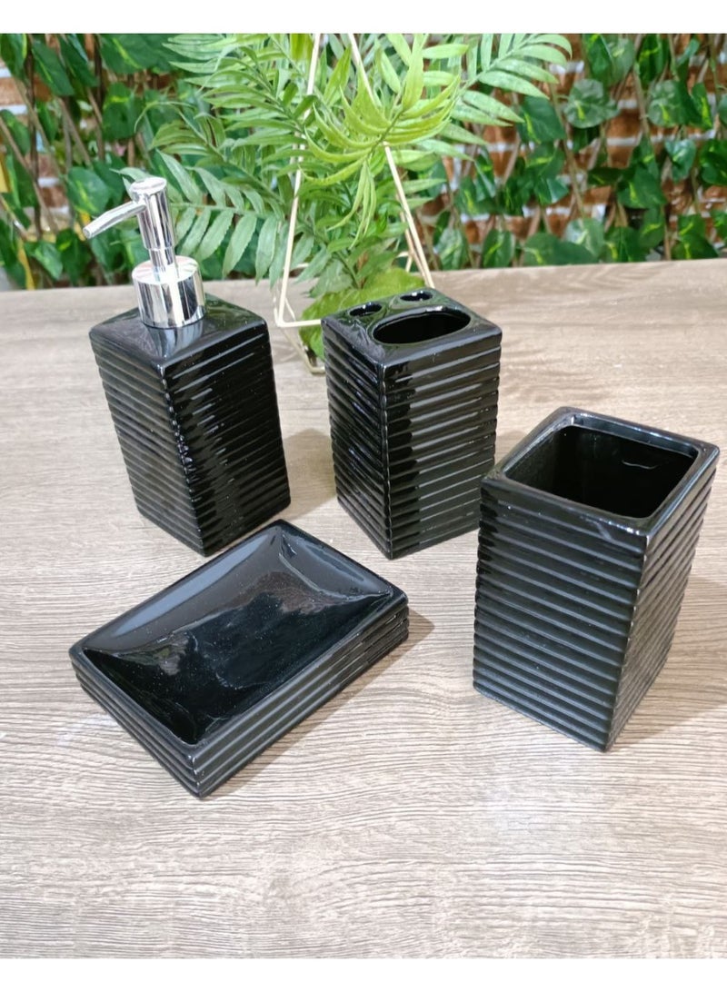 4-piece porcelain bathroom accessory set: soap dispenser, tumbler, toothbrush holder, soap dish - Image 2