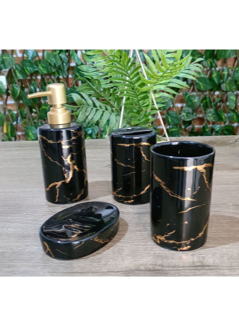 4-piece porcelain bathroom accessory set: soap dispenser, tumbler, toothbrush holder, soap dish - Image 1