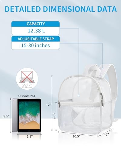 Paxiland Clear Backpack Stadium Approved 12126 with Reinforced and Wider Shoulder Straps Small Clear Bag for Schools Concerts Work Festivals and Sporting Events White - Image 3