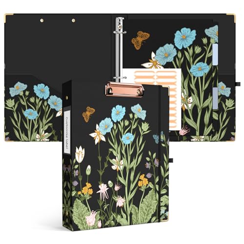 Ospelelf Binder 3 Ring 1 Inch, Floral Round Ring Clipboard Binder for Letter Size with 5 Tab Dividers, File Folder Labels, for School and Office Supplies - Image 1