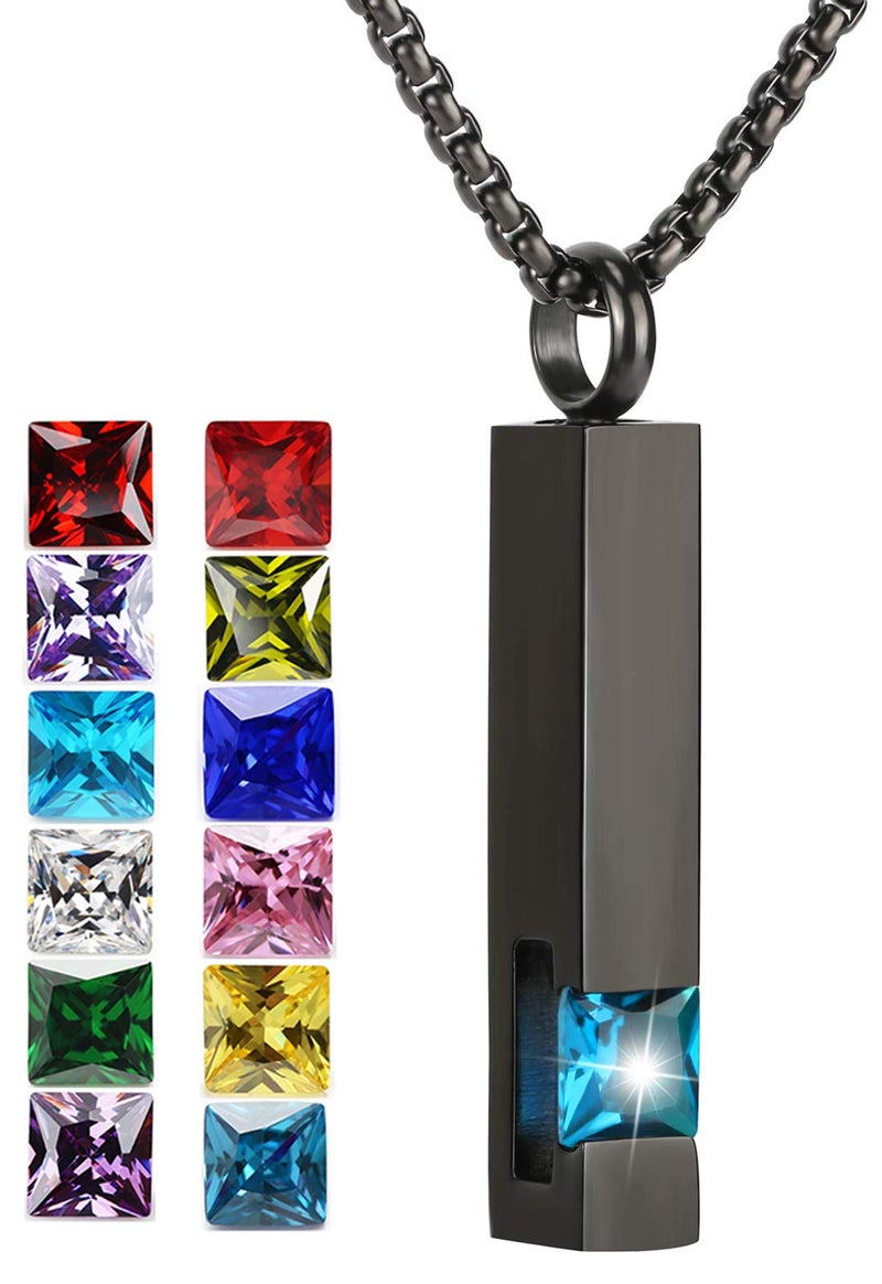 YOUFENG Urn Necklaces for Ashes Birthstone Cube Urns for Human Ashes Memorial Cremation Urn Locket Keepsake Ashes Jewelry (December) - Image 1