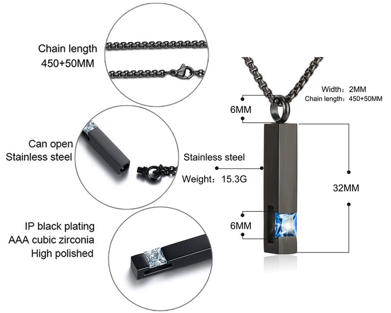 YOUFENG Urn Necklaces for Ashes Birthstone Cube Urns for Human Ashes Memorial Cremation Urn Locket Keepsake Ashes Jewelry (December) - Image 2