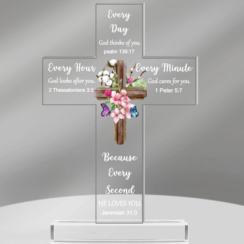 Chunful Acrylic Christian Jesus Gift for Women Men Acrylic Standing Cross Religious Inspirational Gifts with Bible Verse and Prayers Sunflower Cross for Friends Mom Wife ColleagueFresh Style
