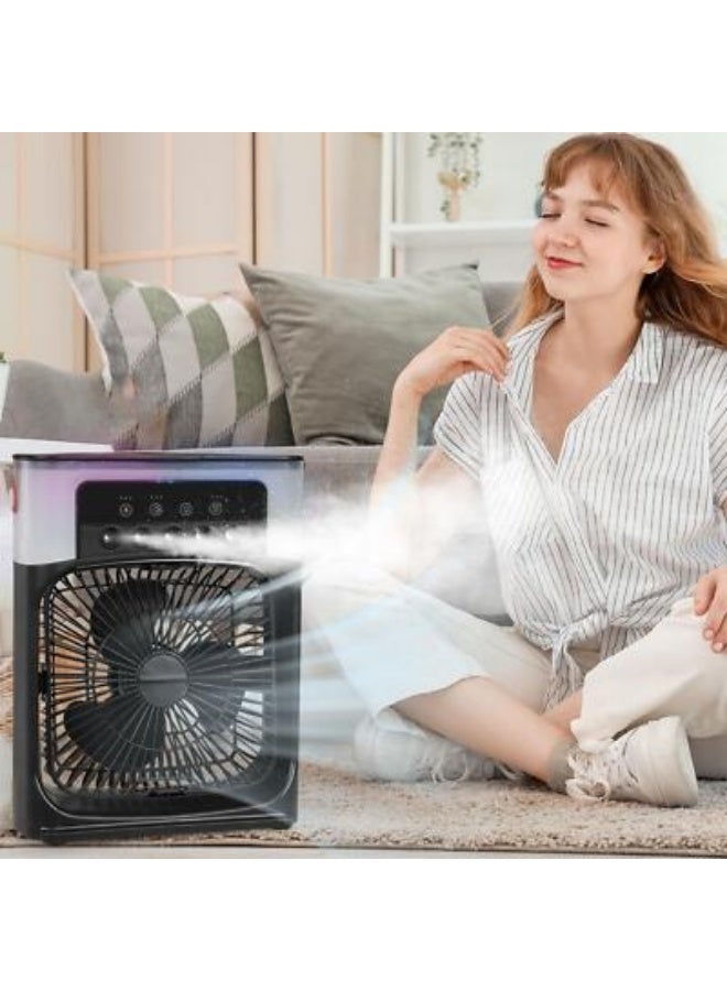 Mini Portable Hand Fan, Portable Air Conditioner, big Water Tank USB Personal Cooler, Mini Humidifier Modes for Office Home (BLACK)) - Image 3