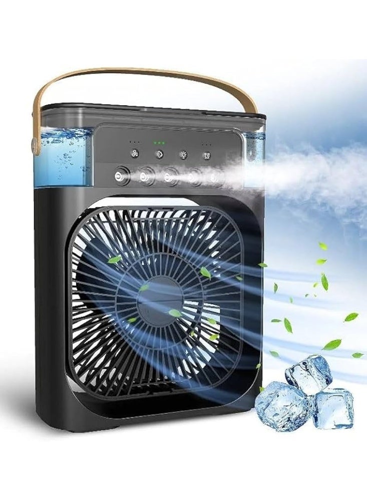 Mini Portable Hand Fan, Portable Air Conditioner, big Water Tank USB Personal Cooler, Mini Humidifier Modes for Office Home (BLACK)) - Image 1