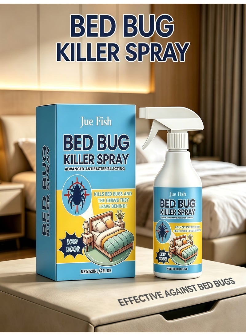 JUE-FISH Household Bed Bug Killer Spray, 120ml, Plant-Based Formula, Low Odor, Kills Cockroaches, Flies, Fleas, Fresh Scent, Stain-Free Insect Repellent - Image 2