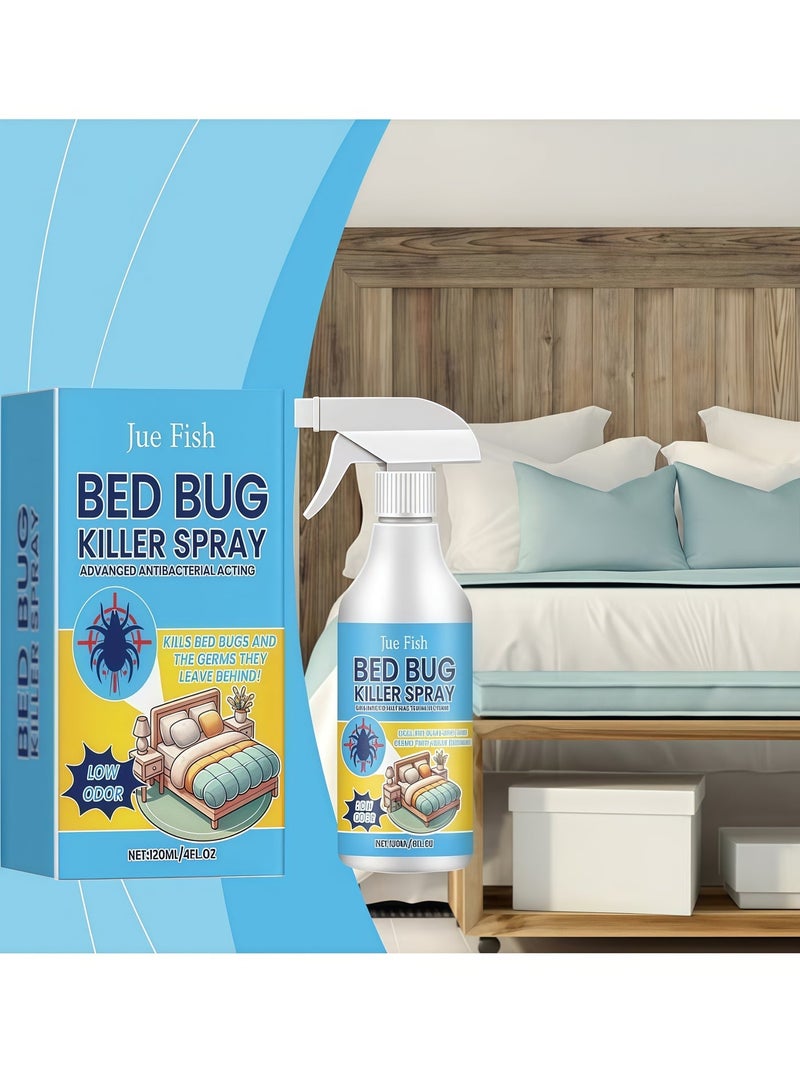 JUE-FISH Household Bed Bug Killer Spray, 120ml, Plant-Based Formula, Low Odor, Kills Cockroaches, Flies, Fleas, Fresh Scent, Stain-Free Insect Repellent - Image 4