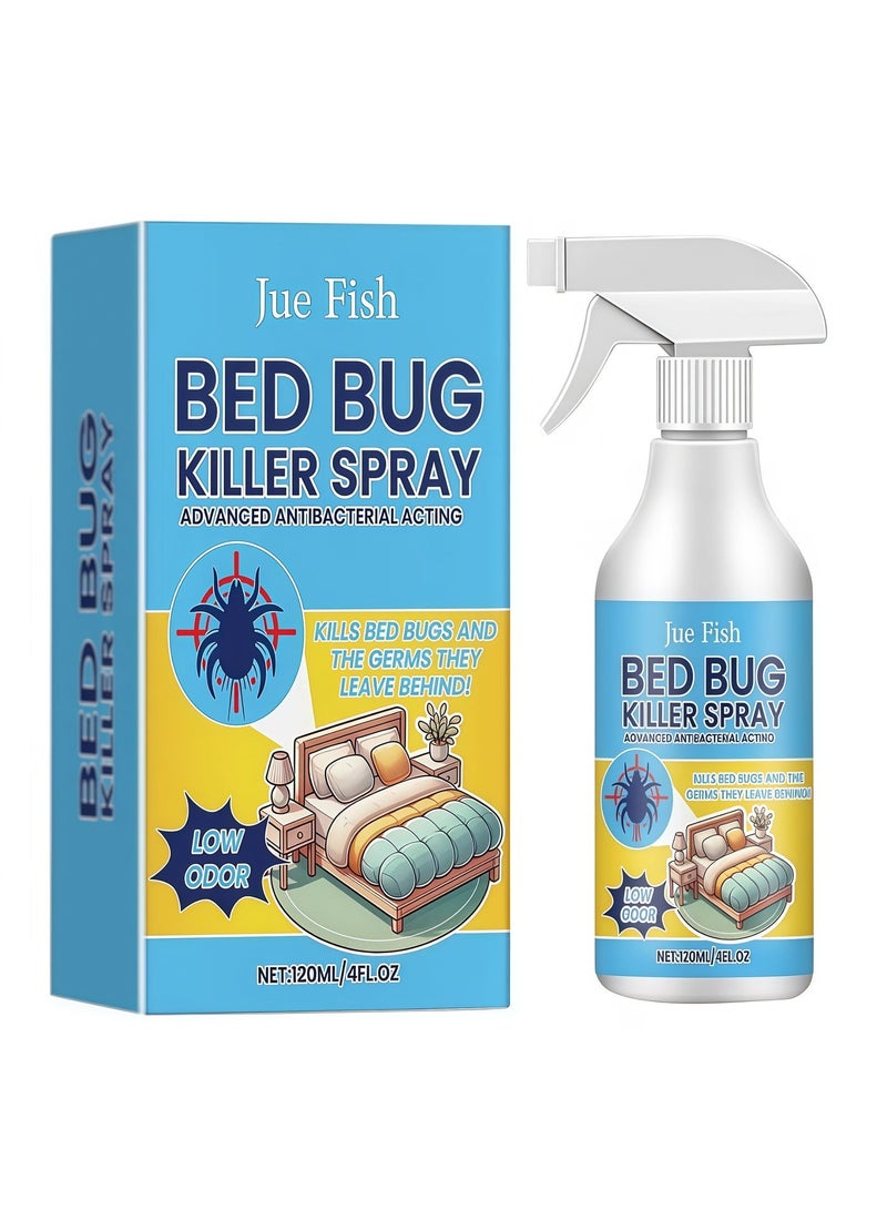 JUE-FISH Household Bed Bug Killer Spray, 120ml, Plant-Based Formula, Low Odor, Kills Cockroaches, Flies, Fleas, Fresh Scent, Stain-Free Insect Repellent - Image 3