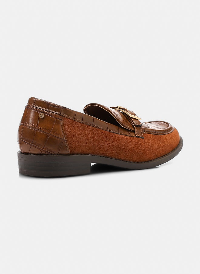 Dejavu Shoes JAL-DVTX-001 Leather With A Middle Belt Plain Camel Loafer For Women - Image 3