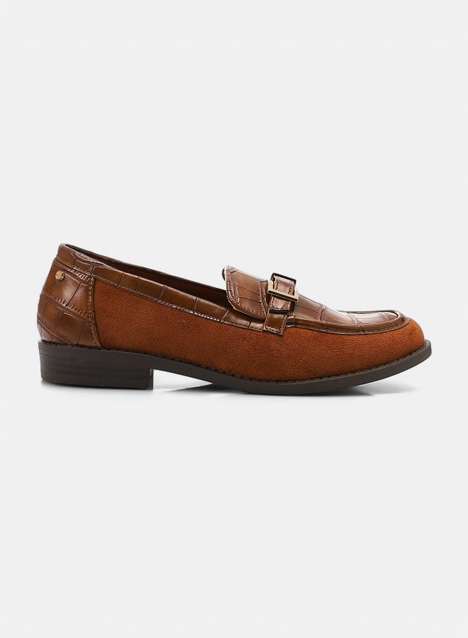 Dejavu Shoes JAL-DVTX-001 Leather With A Middle Belt Plain Camel Loafer For Women - Image 1