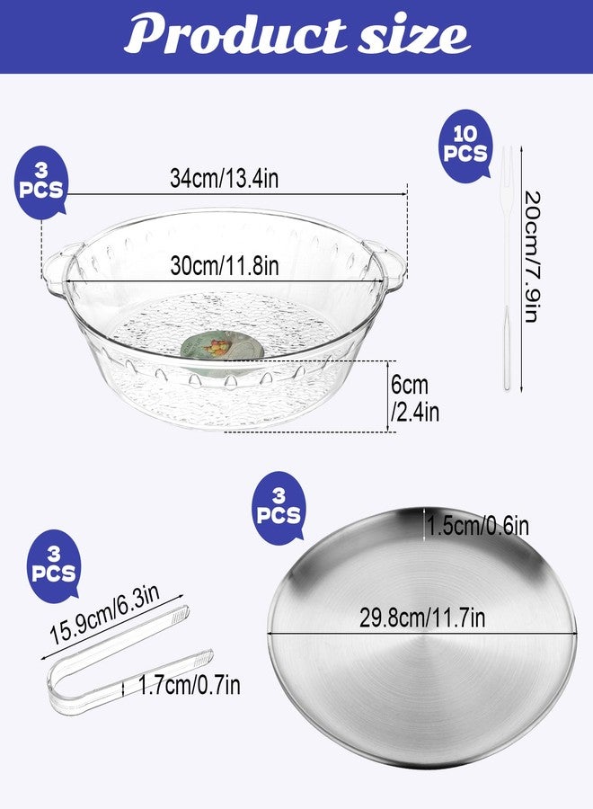 YEXEXINM 3 Set Chilled Serving Tray for Parties with Compartments, 11.8" Ice Chilled Party Platter, Ice Serving Board with 3 Tongs 10 Forks, Cold Dish Dip for Fruit,Veggies, Appetizer, Shrimp Cocktail - Image 2