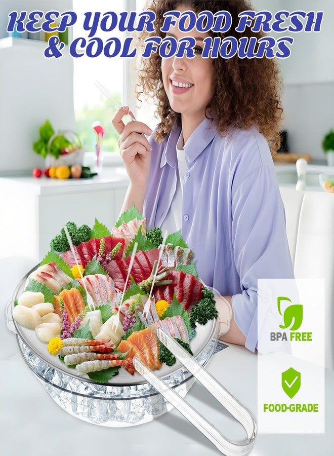 YEXEXINM 3 Set Chilled Serving Tray for Parties with Compartments, 11.8" Ice Chilled Party Platter, Ice Serving Board with 3 Tongs 10 Forks, Cold Dish Dip for Fruit,Veggies, Appetizer, Shrimp Cocktail - Image 3