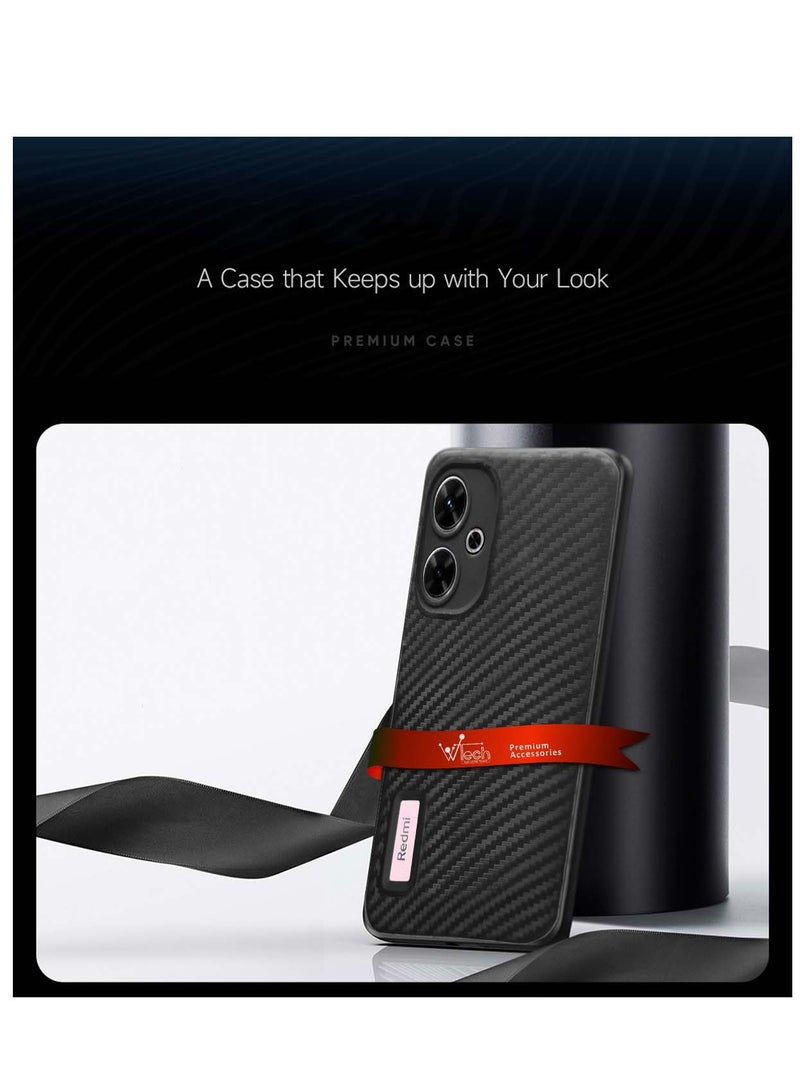Wtech Liquid Silicone Carbon Fiber Texture Case Cover For Xiaomi Redmi 13 4G / 5G 2024 Black - Image 3