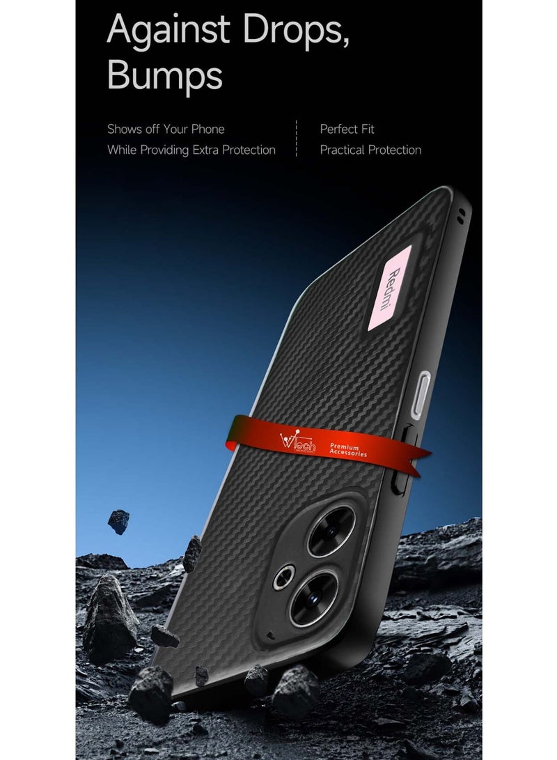 Wtech Liquid Silicone Carbon Fiber Texture Case Cover For Xiaomi Redmi 13 4G / 5G 2024 Black - Image 4
