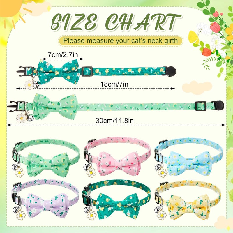 Hsei 6 Pcs Spring Cat Collars Bulk with Bow Tie Bell Breakaway Flowers Floral Daisy Kitten Adjustable Safety Bowtie Cute Collars for Small Dogs Pet Holiday Party Favors Gifts - Image 3