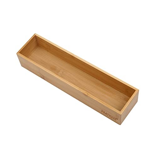 PRATIQUE Bamboo Drawer Organizer - Kitchen Utensil Organizer Silverware Tray Cutlery Holder，Office Desk Supplies and Accessories (12x3x2.6 inch) - Image 1