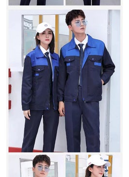 Generic Mens Sleeve Work Shirt Spring Autumn Color Block Wear Resistant Welding Auto Repair Labor Protection Top Factory Workshop Purplish blue single top under basket 