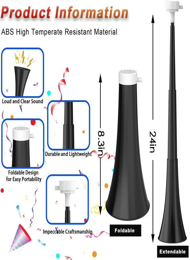 Hongdouo Collapsible Stadium 24 Inch Vuvuzela Plastic Trumpet Horn Blow Horn Noisemakers Loud Sound Soccer Horns Cheer for Boating & Sporting Events (Black) - Image 5