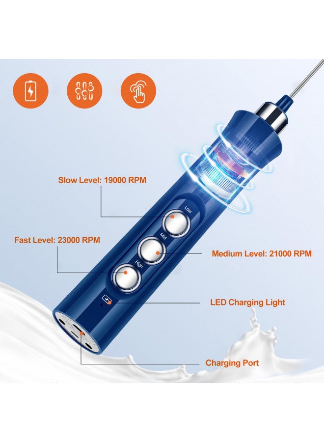 FoodVille FoodVille MF02 Rechargeable Milk Frother Handheld Foam Maker with Stainless Whisk for Cappuccino, Latte, Bulletproof Coffee, Keto Diet, Protein Powder, Matcha (Classic Blue)  - Image 3