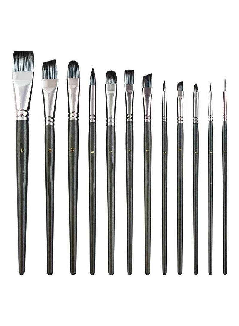 Y&D Artist Paint Brush Set of 12 for Watercolor Acrylic Gouache Oil and Tempera Painting Fine Arts Tools with Black Nylon Wool  - Image 1