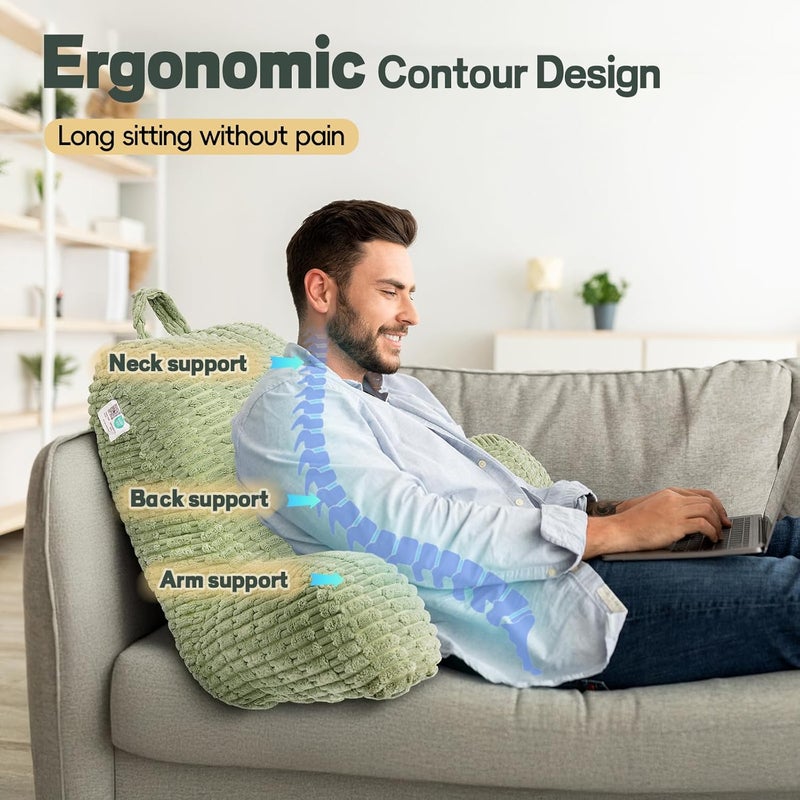 LUISOF 21" Higher Large Reading Pillow for Bed Adult, Back Pillow for Bed Sitting Up with Memory Foam Back Support with Arms Rest for Couch Chair Green - Image 4