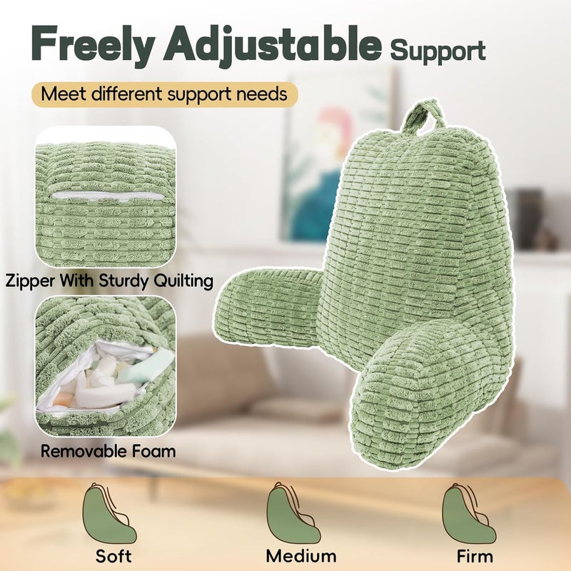 LUISOF 21" Higher Large Reading Pillow for Bed Adult, Back Pillow for Bed Sitting Up with Memory Foam Back Support with Arms Rest for Couch Chair Green - Image 5