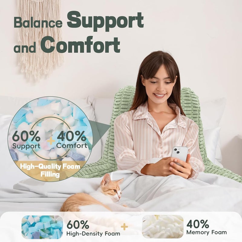 LUISOF 21" Higher Large Reading Pillow for Bed Adult, Back Pillow for Bed Sitting Up with Memory Foam Back Support with Arms Rest for Couch Chair Green - Image 2