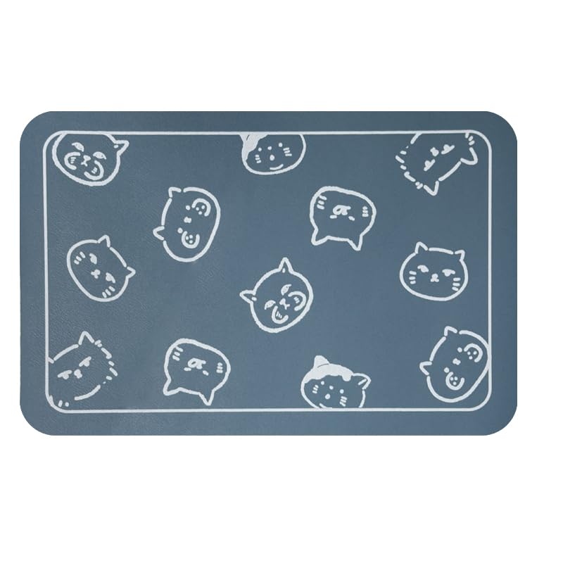 YCT Cat Food Mat, Cat Mat for Food and Water, Pet Feeding Mat, Non-Slip Super Absorbent, with Multiple cat Heads Logo, 18.1 x 11.8 inches, Blue