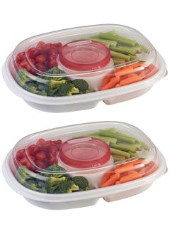 Rubbermaid 2 Piece Party Platter Divided Portable Party Serving Tray Serving-Ware With Lid 5 Extra Large Compartments for Dip Appetizers Snacks Veggies Chips and Holiday Foods  - Image 2