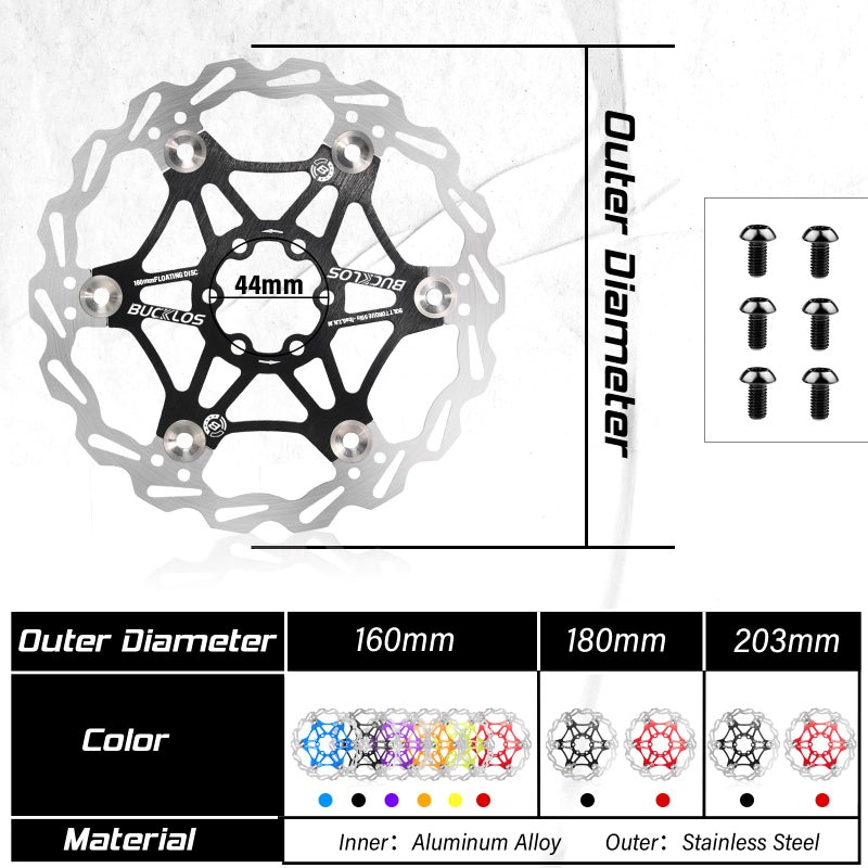 BUCKLOS 160mm 180mm 203mm Floating Disc Brake Rotor, Stainless Steel MTB Brakes Rotors with 6PC Bolts, Ultra-light Floating Disc Rotor fit Mountain Bike Road Bikes BMXï¼ˆBlackã€Redï¼‰ - Image 5