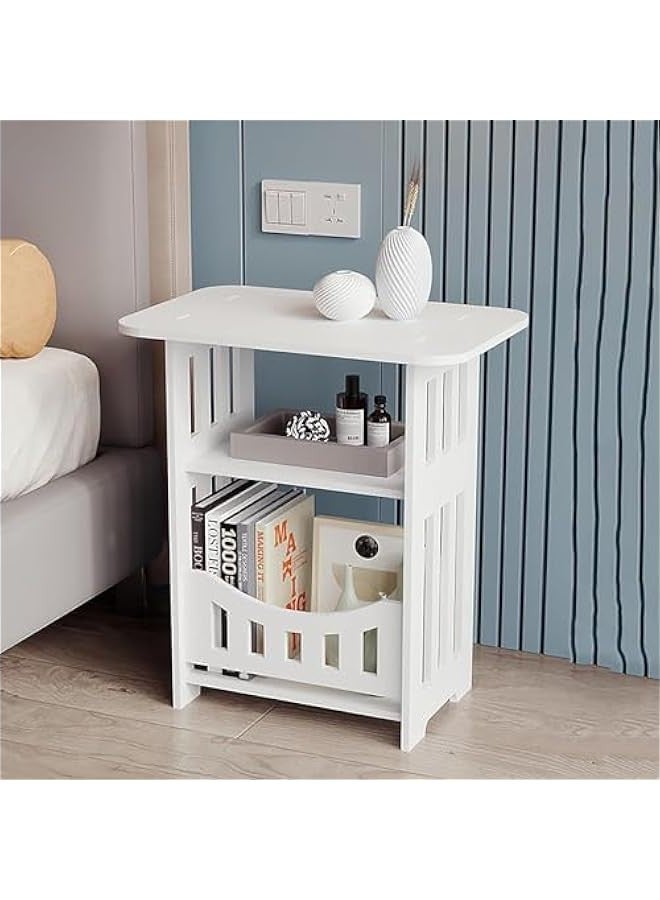 TRASSLE Durku Simple Bedside Tables Small Nightstand for Bedroom, Bedside, Nightstands Storage Shelf, Sofa Table for Small Space,Double Layer  - Image 2