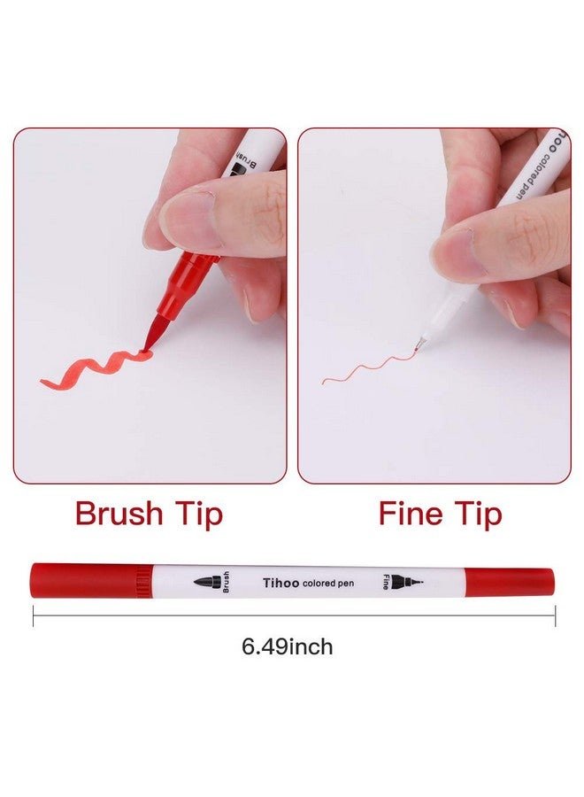 Tihoo Dual Tip Brush Markers, 12 Colors Art Pens Set with Fine Tip and Brush Tip, Artist Watercolor Pens for Kids Adult Drawing Illustration Noting Hand Lettering Calligraphy, Felt Tip Journal Pens - Image 3