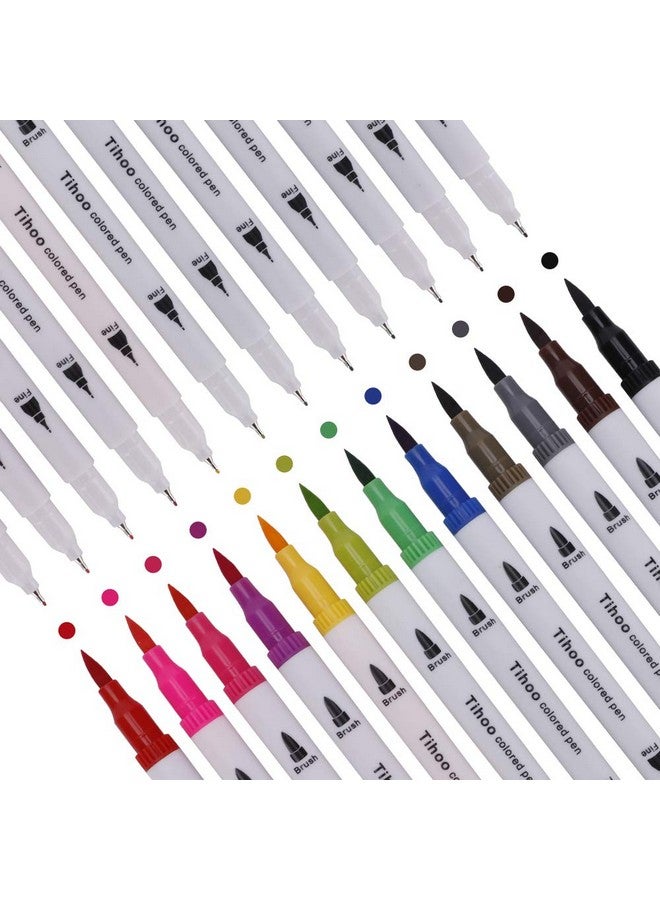 Tihoo Dual Tip Brush Markers, 12 Colors Art Pens Set with Fine Tip and Brush Tip, Artist Watercolor Pens for Kids Adult Drawing Illustration Noting Hand Lettering Calligraphy, Felt Tip Journal Pens - Image 4