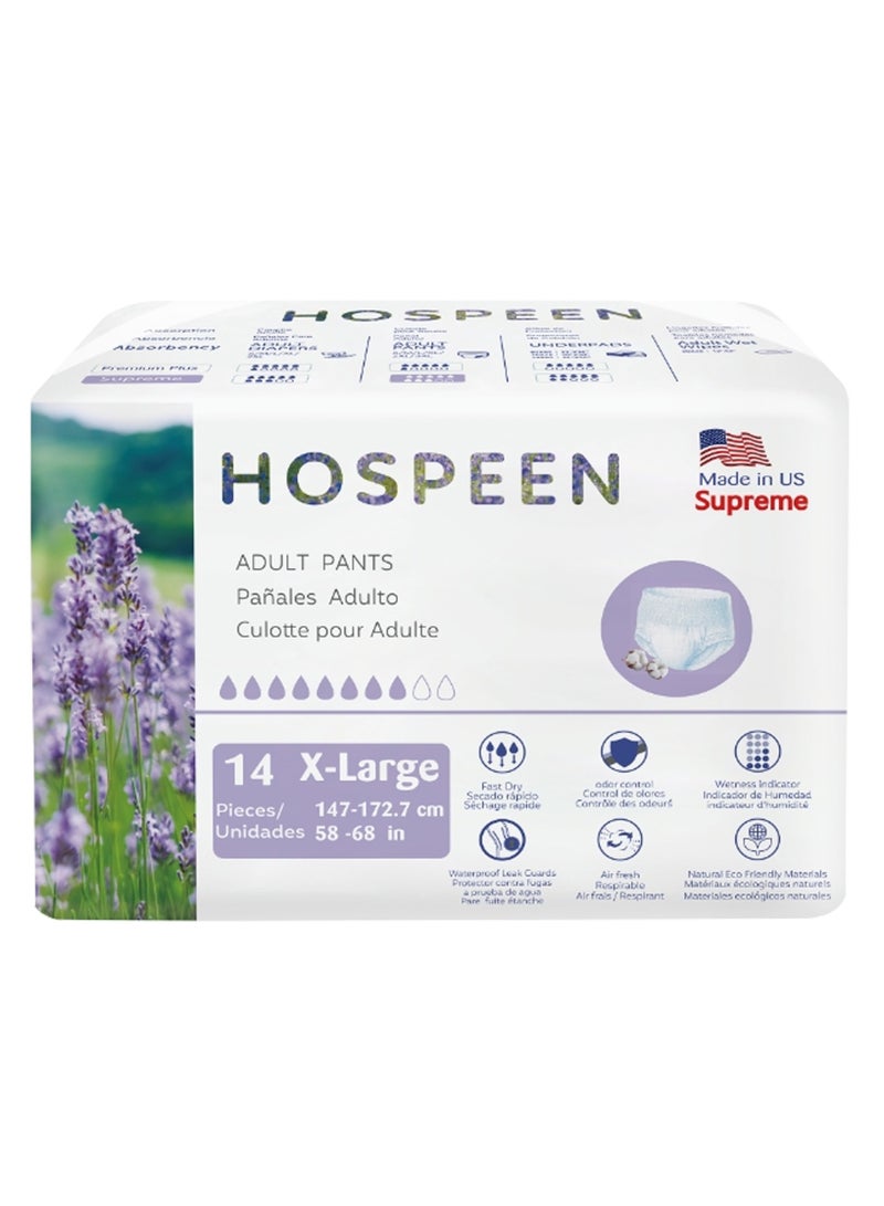 هوسبين حفاضات ناتين هوسبين سوبريم لسلس البول للبالغين للنساء والرجال، حفاضات سحب للبالغين مقاس XL، سراويل فترة للنساء. مقاس الخصر 147-172 سم، 14 قطعة من حفاضات سراويل الليل للبالغين. - Image 1
