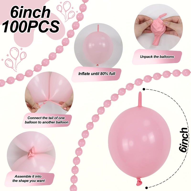 Govpy Pastel Pink Linking Balloons, 100PCS 6 Inch Small Baby Pink Link Balloons for Making Balloon Wall Heart Arch, Quick Linked Balloon for Girls Wedding Birthday Baby Shower Valentine's Party Decorations - Image 2