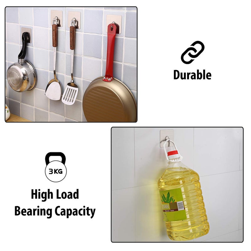 Density Collection Plastic Wall Hooks Utility Towel Bathrobe Coats, Bathroom Kitchen Waterproof and Oil Proof Nail Free Transparent Heavy Duty Wall Hook & Ceiling Hanger- 8 Kg Capicity Each Hook (4) - Image 4